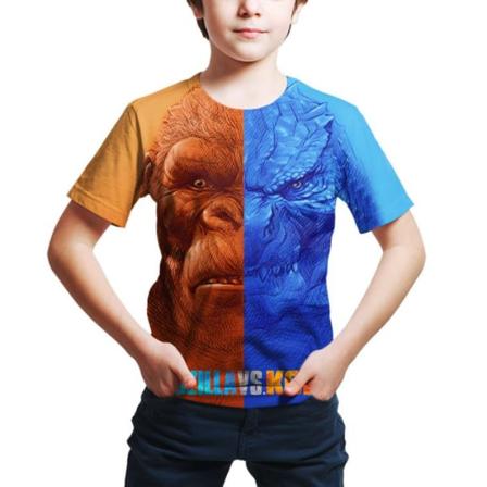 Kids 3D Godzilla VS Kong Casual Kortärmad T-shirt T-shirt 4-9 år presenter A 140cm