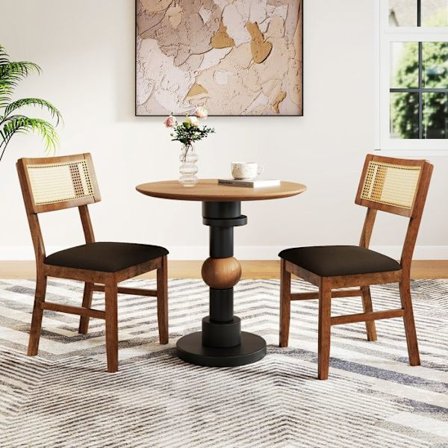 COSTWAY Sæt med 2 Spisestole 48 x 55 x 89,5 cm - Rattan Ryg - Gummitræ Struktur