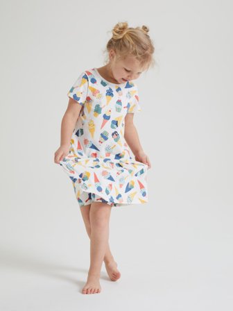 Polarn O. Pyret - Dress with gathered skirt and ice-cream print - 86 - Childrenswear - white