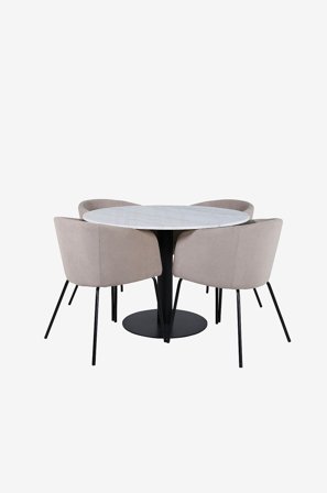 Venture Home - Matgrupp Estelle med 4 st matstolar Berit - Vit - Matgrupp 4 personer - Från Homeroom