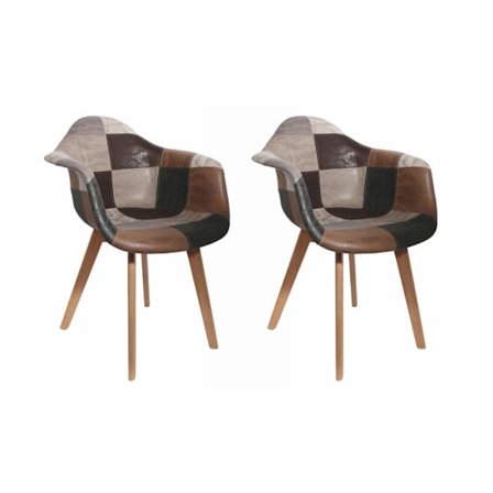 Sæt af 2 Stol - Home Deco Factory - Patchwork - Pu - Brun