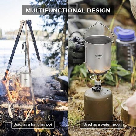TOMSHOO Titanium Gryde 750ml Ultralet Bærbar Hængende Gryde med Låg og Sammenklappelige Håndtag Udendørs Cam[HK]