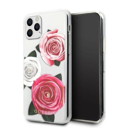 Guess GUHCN58ROSTRT iPhone 11 Pro gjennomsiktig hardcase Flower Desire Pink & White Rose