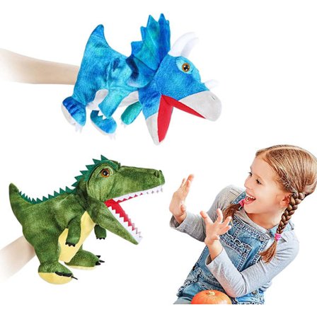 Hånddukke leker for barn, dinosaurer plysjleker, utstoppede dyr pluss