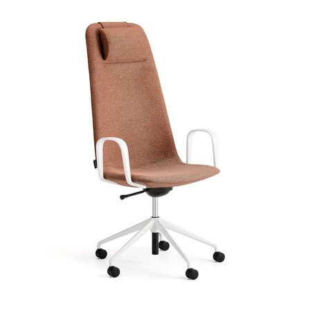 Chair LANGLEY, high seat, wheeled, armrests, white/copper