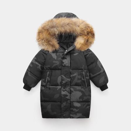 Girl Camouflage Hoodies Fuskpälskrage Mid Long Down Jackor
