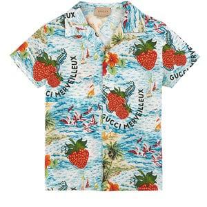 Kids - Gucci Blue Strawberry Shirt 10 Years - Tops - 10 years - Blue