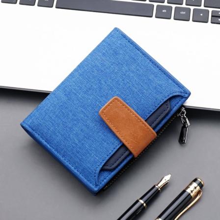 Betterlifefg-Button Canvas Plånbok Kort Vertikal plånbok för män Oxford-tyg Plånbok med dragkedja med stor kapacitet Håller körkort, Blue Sunmostar
