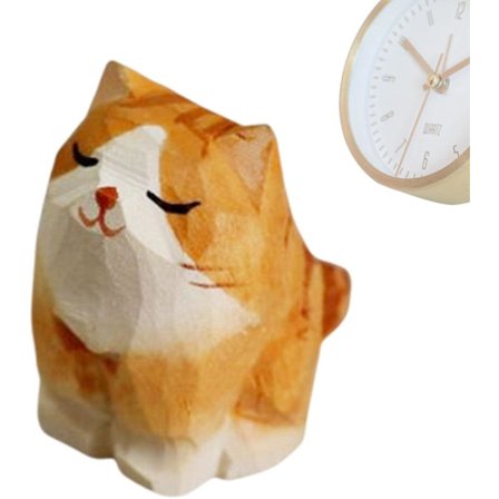 Trefigur av katt - Håndlaget mini oransje kattunge dekorasjon - Wo