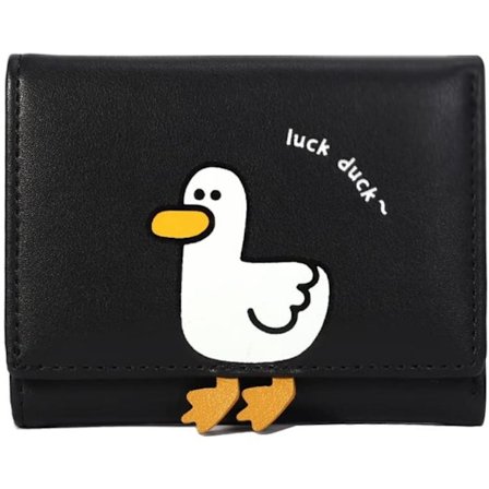 Sööt 3D Ankka Kolminkertainen Lompakko Pieni Lompakko Käteislokero Korttipidin Henkilökortti-ikkuna Lompakko Naisille (MUSTA, ANKKAKUOSI)