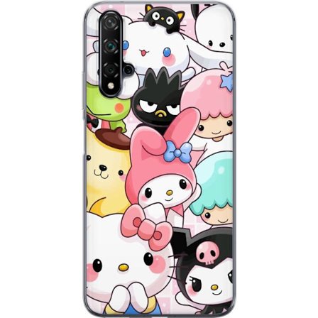 Kompatibelt Mobildeksel til Huawei nova 5T Tett mønster av søte figurer med store øyne i ulike farger og uttrykk med LABUBU-tekst