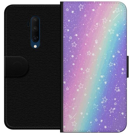 Kompatibel Tegnebogsetui til OnePlus 7T Pro Rainbow-farvet pastelbaggrund med hvide stjerner og glitrende prikker i blød overgang