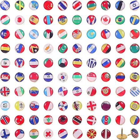 Kreative trykknapper National Flag Thumbtack Country Map Trykknapper til opslagstavle, kort, kontor (100 stk., assorteret lande mønster)