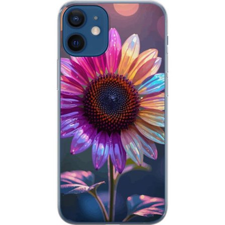 Kompatibelt Mobildeksel til Apple iPhone 12 Irideserende blomst med glitrende kronblad i rosa lilla og gull mot myk bokeh bakgrunn