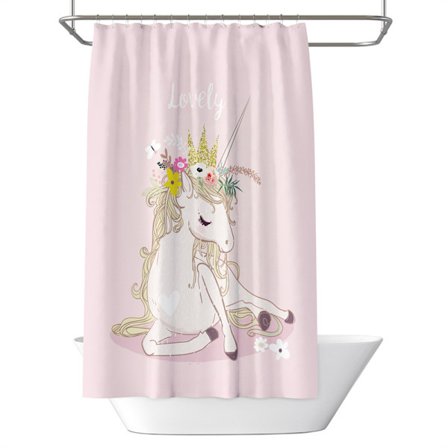 /#/Tegneserie enhjørning print vandtæt bruseforhæng/#/