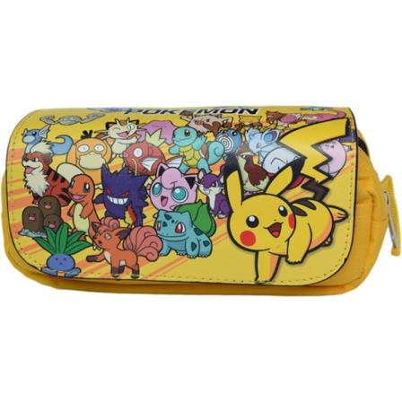 1 stk. Rød Nyeste Stor Stor Kapacitet Lærred Dobbelt Lynlås Anime Tegneserie Dyr Pen Blyant Taske Etui Spil Kosmetisk Makeup Pung Kontorsæt