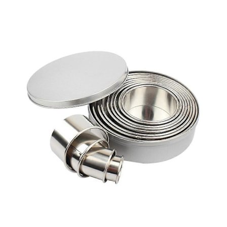 Kagekiks Udskærer Sæt, Runde Rustfri Stål Kageringe 12 Stykker Med Rund Æske Til Donut Pa