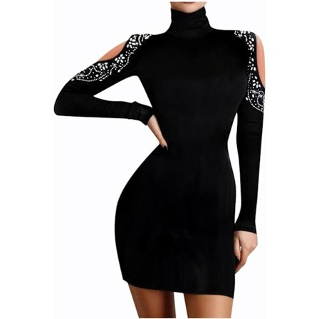 /EA/Sexede kjoler - Turtleneck Hollow langærmet minikjole