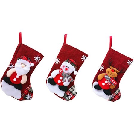 Julestrømper 3-pakning Julestrømpe Sekk Gavepose Juledekorasjoner Strømpe 3D Santa Snømann Reinsdyr Julestrømpe Hengende Strømper