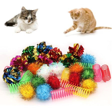 Katt leksaker, 30PCS Interaktiv katt leksak paket inklusive katt crinkle bollar, katt glitter bollar, spiral fjädrar för de flesta katter