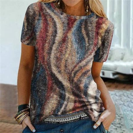 Kortärmad Tunika För Damer T-shirt Med Rund Hals