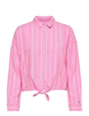 Tjw Relaxed Front Knot Shirt Langermet Skjorte Rosa Tommy Jeans