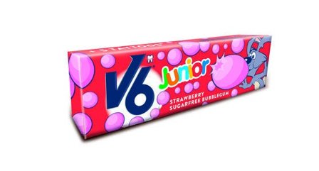 V6 Junior bobletyggegummi jordbær 22 g