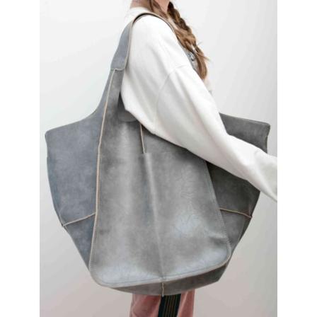 Vintage stor kvinner tøyveske Multi lommer lær sammenleggbar handleveske Casual bærbare forretningsvesker Grey