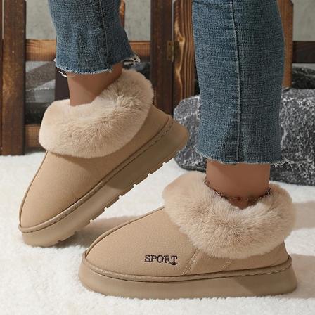 2024 Pink Faux Fur Vinterstøvler Kvinder Nye Faux Ruskind Korte Plys Sne Støvler Kvinde Anti-Slip Tyk Bund Bomuldspolstrede Sko 45 Khaki 44-45