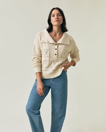 Lexington Strikket genser i pointelle, offwhite