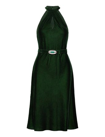 Belted Velvet Halter Dress Green Lauren Ralph Lauren