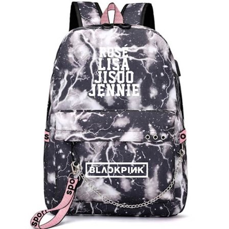 Svartrosa ryggsekk USB oppladbar ryggsekk Student skolesekk