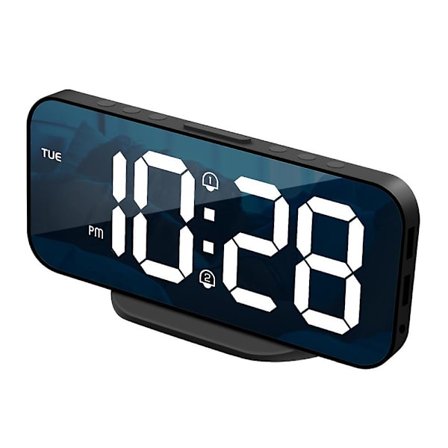 LED-spegelalarmklocka Stor digital display Snooze-klocka Dubbel USB-laddning Skrivbordsklocka Väggklocka Svart