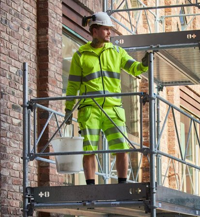 Fristads Herr Varsel Green hantverkarshorts stretch 2646 GSTP, klass 2, Varsel Gul/Marinblå