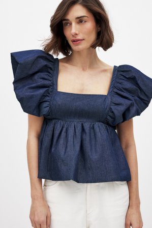 Handpicked x NA-KD Haut en jean à volants - Denim - Bleu - EU 44