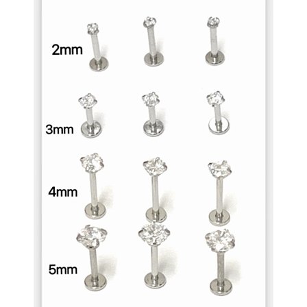 3 stk Labret med sten i samme størrelse, Kirurgisk Stål 4mm sten,6mm lång