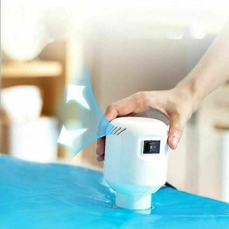 Elektrisk vakuumpumpe til opbevaring af tøj derhjemme og på rejser, giver optimal forsegling til opbevaringsposer.