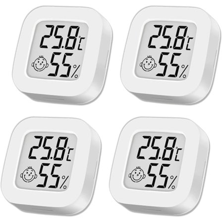 4 Mini Indendørs Termometre (Hvid), Digital Termometer Hygrometer