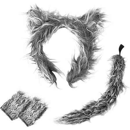 Varulvkostyme tilbehør for Halloween - Hvit og grå varulvhale og pannebånd for barn cosplay karneval