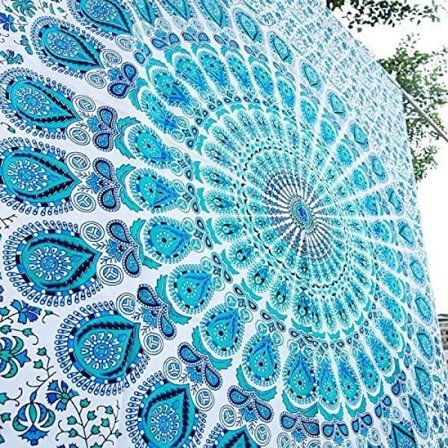 Wekity Hippie Bohemian Psykedeelinen Kulta-Sininen Peacock Mandala Seinävaate Vuodevaate Tapetti (Peacock Sky, Koko: 59.1" x 78.7")