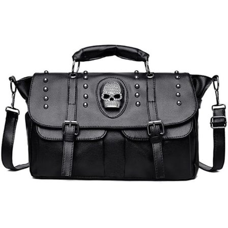 Punk Skull-skuldertaske til damer, store tasker med tophåndtag med nitter, gotisk håndtaske, skuldertaske med klap