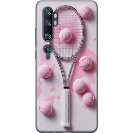 Kompatibel Mobilcover til Xiaomi Xiaomi Mi Note 10 Pro Rosa glaskugler og tennisketsjer i et kreativt stillbillede med legende popfølelse og moderne