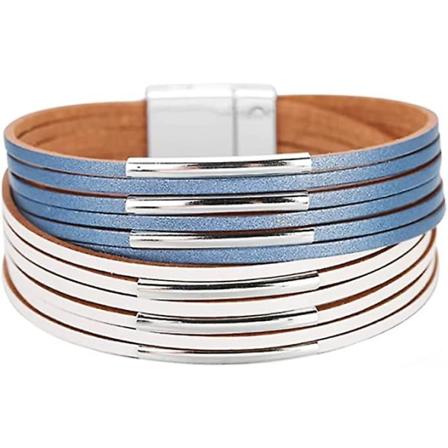 Læderarmbånd Læder Wrap Armbånd Læder Flettet Multilayer Gylden Manschet Bangle Til Kvinder Blå Og Hvid Læder Flettet Smykker Tilbehør 2stk
