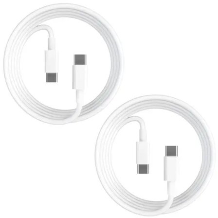 2-pakning USB-C til USB-C ladekabel 2m for iPhone 15/16/17 hurtiglader hvit