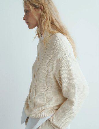 Mango Oversized Cable-Knit Sweater - Cream - L