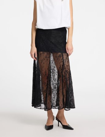 Selected Slfdaphne Mw Midi Lace Skirt - Black - 38