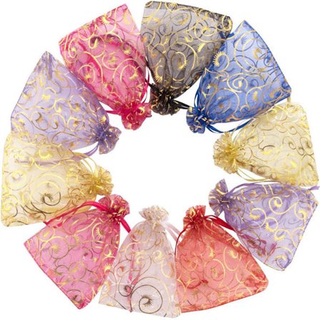 100 stk. Organzaposer, 10 x 15 cm 10 blandede designs Organza gaveæske