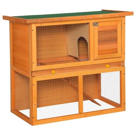 Rootz Small Animal Hutch - Kaninkota - 2-kerroksinen jäniskoppa - Puinen marsukota - Kaksikerroksinen lemmikkihäkki - Juoksu liukuvalla alustalla - ke
