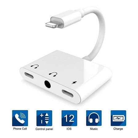 3 In 1 Adapter Cable Iphone 3.5 Mm Aux Headphones + Charge.