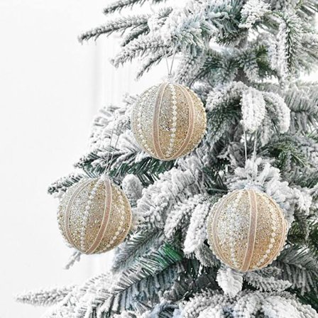 8cm Julgransfärgad Boll med Glitterpulver, Falsk Pärla, Skum, Juldekoration, Hängande Bollhänge (Blå)